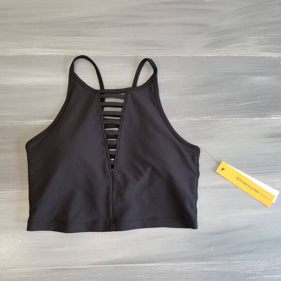 Aqua Athletic Sports Bra Crop Top Bra Tiered Cutout Small Black - Picture 1 of 10